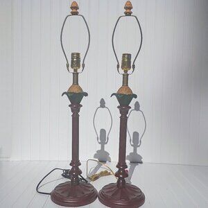 Vtg Pineapple Lamps Coastal Tropical Lamp Pair 3 Way Buffet Table Lightweight